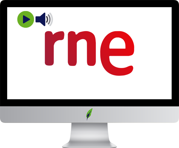 Afbeelding computerscherm met logo radiozender Radio Nacional - Spanje - in kleur op transparante achtergrond - 600 * 496 pixels